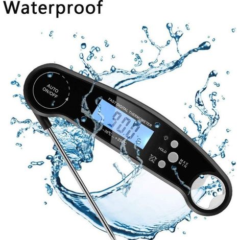 APEX Thermomètre numérique à viande, thermomètre alimentaire à lecture instantanée avec écran LCD rétroéclairé, sonde longue pliable et marche/arrêt automatique (noir) (1/5)