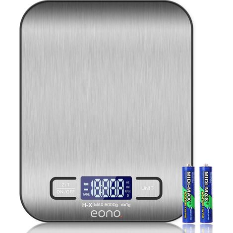 La Báscula De Cocina Digital De Acero Inoxidable Premium MINKUROW Pesa Gramos Y Onzas Para Cocinar Y Hornear 5 Kg / 1 G (1/5)