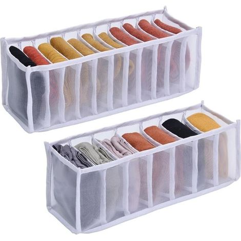 Organisateur de Tiroir Pliable - 2 pcs Rangement sous Vetement, Rangement Tiroir Vetement Organisateur Vetement, pour Chaussettes, sous-Vêtements, Vêtements de Bébé, Cravates,Blanc (1/5)