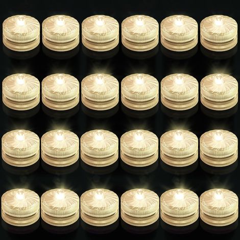 24 pcs Mini Lumières LED Submersible, Blanc Chaud Bougies à LED Éclairage IP68 Étanche Lamps pour Piscine Étang Aquarium Vase Party Festival Décoration Halloween Noël (1/5)