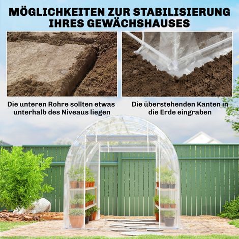 Serre tunnel de jardin, serre spacieuse piétonne avec armature en acier galvanisé et bâche PE anti-UV, transparente (1/5)