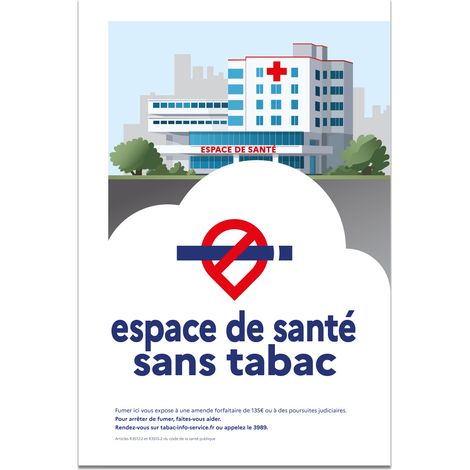 Panneau "Espace santé sans tabac" – Décret 2025-582 – ADHÉSIF – Format 15x21 cm