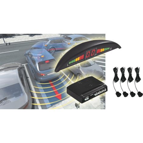 Trade Shop - KIT 4 PARKSENSOREN MIT MINI-LED-ANZEIGE DRAHTLOSER SOUND-CUTTER SCHWARZ - (1/4)