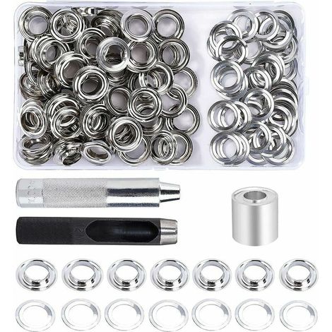 Green Mobility-Kit de Grommets Eyelets Outils 12 mm 100 Ensembles Oeillets avec 3pcs Grommet Outils à Oeillet et Boîte de Rangement pour Bâche en Tissu Bricolage Craft (1/5)