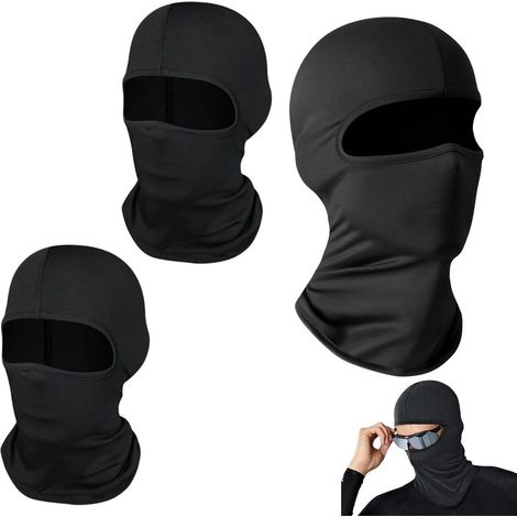 Lot de 3 cagoules pour homme et femme - Masque de ski fin avec protection UV - Respirantes et coupe-vent - Taille unique pour moto, cyclisme, sports de plein air (noir), Noir , 40 (1/5)