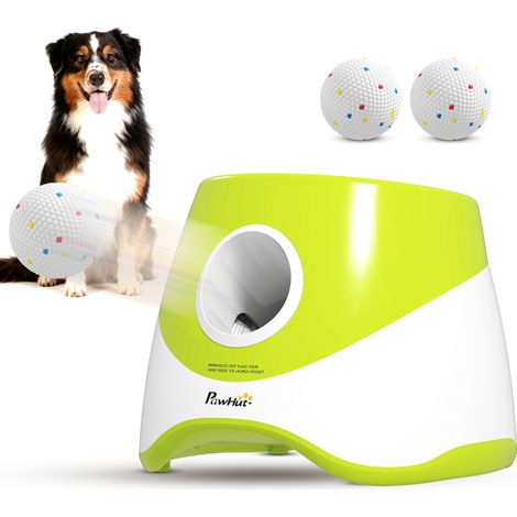 Lanceur de balles automatique interactif avec 3 balles et 3 distances (6 m, 10 m et 14 m) pour chiens de petite et moyenne taille (vert).