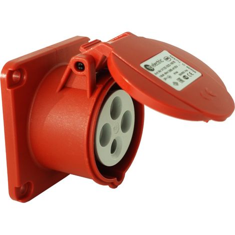 Panneau de prises électriques droites 400 V 16 A 4P 75 x 75 mm rouge (1/5)