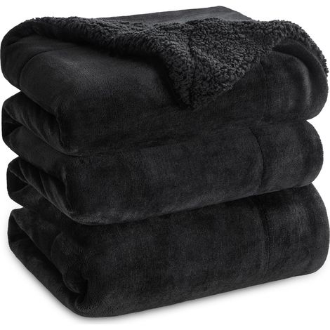 Plaid Polaire Sherpa Couverture - Noir, 220x240 cm Plaid Canape Grande Taille, Douce et Chaude Double Face avec Fourrure d'agneau et Tissu Polaire pour Canapé et Lit, Épais (1/5)