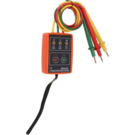 Testeur de séquence de phases triphasé 60V-600V, détecteur de rotation AC haute efficacité avec indicateur LED (1/5)