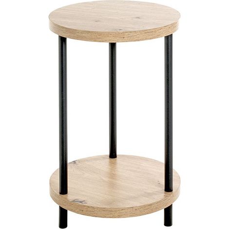 Table d'appoint, Table de salon ronde en bois chêne et métal noir - diamètre 30 x hauteur 50 cm (1/3)