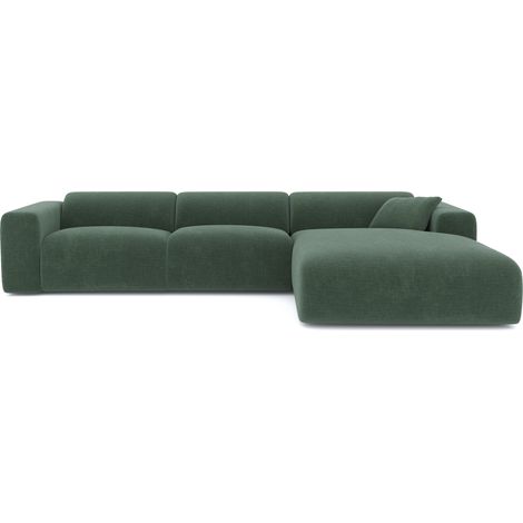 Canapé grand angle droit 5 places en velours texturé vert sapin MYRA (1/5)