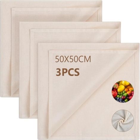 Etamine Alimentaire,50x50cm Tissu Ourlé Mousseline,Toiles filtrantes en pur coton,étamine non blanchie, réutilisables pour filtrer (1/4)
