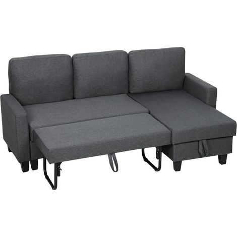 Canapé lit Floriays convertible avec rangement tissu effet lin gris charbon (1/5)