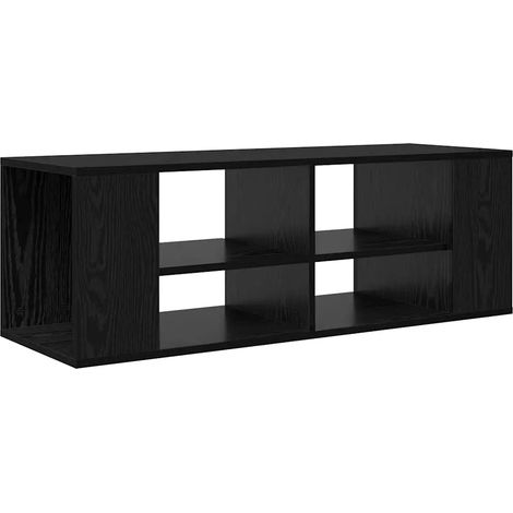 Meuble TV mural moderne 102 x 35 x 35 cm avec étagères pratiques et design épuré en bois d'ingénierie noir (1/4)