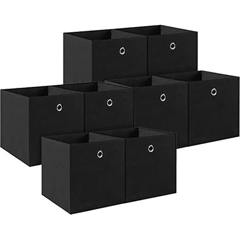 Boîte De Rangement - 33x33x33 Cm - Pliable - En Tissu Non Tissé Avec Renfort Carton - Pour Rangement Intérieur, Séparation D'Espace, Bureau Ou Chambre D'Enfant - Noir - Lot De 8