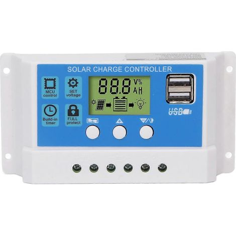 PWM-Solar-Laderegler-Panel, intelligenter Regler, einstellbares LCD-Display, 2 USB-Anschlüsse, 12 V/24 V, Wh