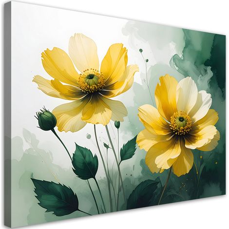 Tableau Moderne, Fleurs jaunes ensoleillées dans une composition naturelle,30x20 (1/4)