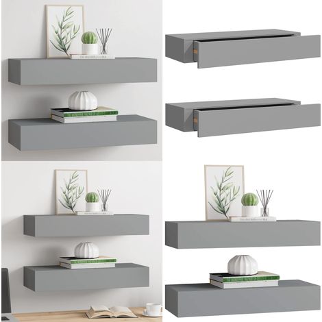 Wandregale mit Schubladen 2 Stk. Grau 60x23,5x10 cm MDF - Wandregal - Regal Mit Schublade - Grau - Modernes Möbelstück - Dekorationsschrank - Home & Living (1/5)