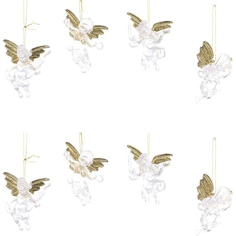 (24 pièces par paquet) Décorations de Noël, pendentifs anges transparents, nouveau style créatif, petits ornements d'anges à suspendre, décorations pour sapin de Noël (1/5)