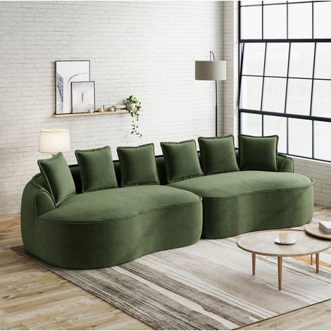 Divano modulare 320x114x67 cm verde in ciniglia senza montaggio con seduta profonda e cuscini (1/5)