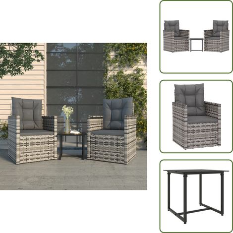 Mobilier d'extérieur 3 pcs avec coussins Résine tressée Gris - Salon De Jardin - Meuble De Jardin - Ensemble Salon Extérieur - Mobilier D'extérieur - Table Basse (1/5)