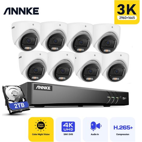 ANNKE 5MP Kit Caméras de Vidéosurveillance Tourelle Extérieures Filaires,8CH 3K H.265+DVR et 8 Caméras 5MP,Vision Nocturne Couleur,Accès à Distance,2TB HDD (1/5)