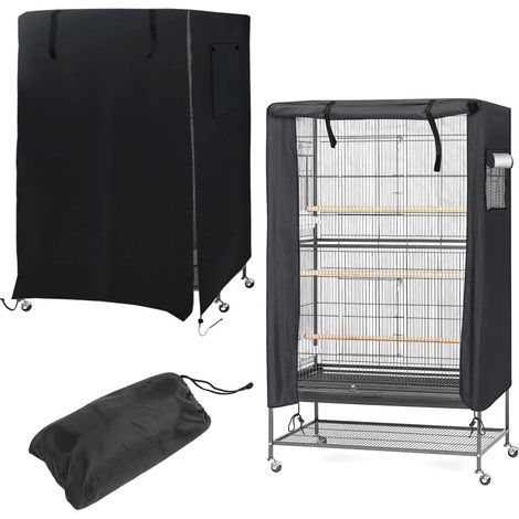 Tigrezy Vogelkäfig-Abdeckung, waschbar, wasserdicht, Vogelkäfig-Abdeckung mit Netzfenster und leichter Aufbewahrungstasche, Käfig-Abdeckung, universelle Schutzhülle, 97 x 60 x 130 cm (schwarz)