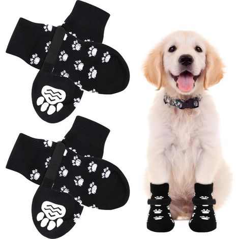 Pair of non-slip dog socks, paw licking socks, paw protectors, dog claw socks with adjustable strap for puppies, indoor and outdoor use on hardwood floors (S) (1/5)