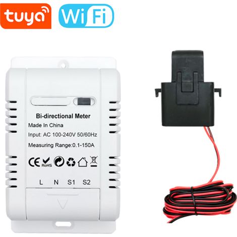 Irovami Compteur énergie Tuya WiFi – 150A, pince, photovoltaïque – Idéal pour panneau solaire, suivi (1/5)