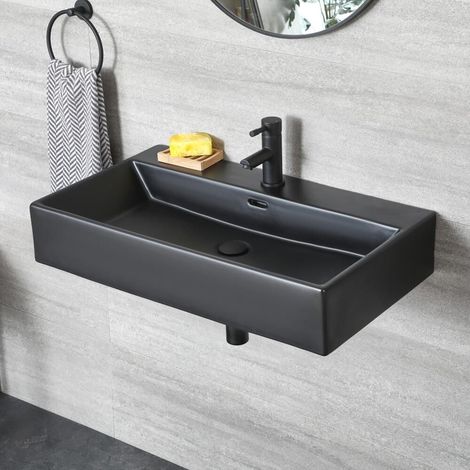 Hudson Reed Nox - Lavabo Suspendu Rectangulaire Noir - 75cm x 42cm