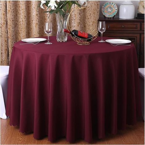 Nappe ronde bordeaux 220cm en polyester pour cuisine, fête, mariage