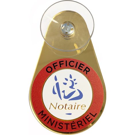 Macaron voiture Notaire officier ministériel – Macaron doré Notaire avec ventouse - Macaron notaire pour pare-brise