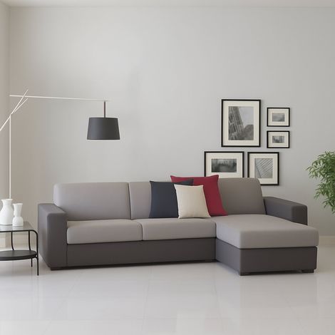 Talamo Italia Sofá fijo Nicoletta, Sofá de esquina, 100% Made in Italy, Sofá Sala de estar, con contenedor reversible Peninsula, en tela acolchada, con reposabrazos estándar, Cm 280x95h90, Gris y Antr (1/5)