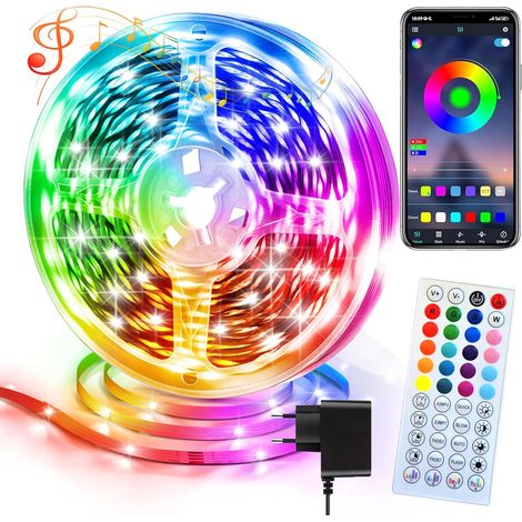 Ruban LED RGB 40M 24V, Bande Lumineuse Télécommande et APP, Réglable, Facile à Installer, Synchronisation de la Musique, Éclairage, Salon, Gaming (1/5)