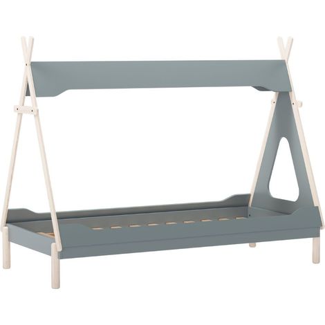 Lit tipi 90x190 en MDF et pin massif laqué vert pétrole et ciré naturel - NOLIAN (1/5)