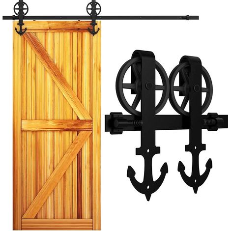 7.5FT/228cm Systeme Coulissant Porte Suspendue Porte Simple Forme D'ancre-Big Wheel Barn Door Hardware Kit Anchor Shape (1/5)