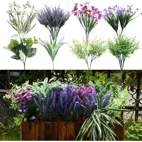 19 PCS Plante Artificielle Exterieur, Arbuste Artificiel Exterieur, Fausse Lavande Fleurs, Plantes Résistantes À UV, pour Intérieur Et Extérieur, Maison, Bureau, Jardin, Balcon (1/5)