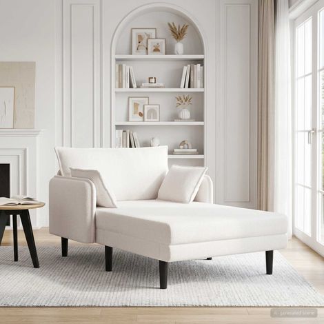 vidaXL Chaise longue de gran tamaño Crema Bouclé (1/5)