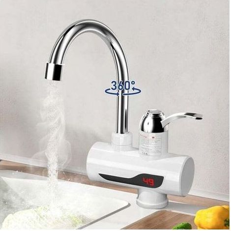 Instant Water Heater Tap 3000W 30-60°C Electric Instant Water Heater 360° LED Tap Hot and Cold Water Tap for Caravan Garden Vegetable Garden (1/4)
