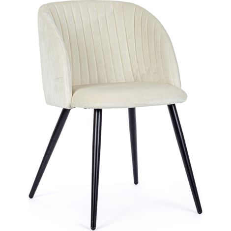 Chaise en acier et en velours blanc Quentin - Lot de 2 (1/5)