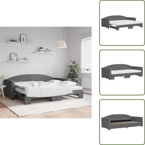 Tagesbett Ausziehbar mit Matratzen Dunkelgrau 90x200 cm Stoff - Sofa - Schlafcouch - Gästebett - Tagesbett - Wohnzimmermöbel