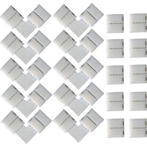 10 PCS en Forme de L Raccord d'angle de Raccord Rapide LED 4 Pin, 10 PCS 4 Pin LED Bande de Connecteur, pour les Strip LED SMD 5050 RGB de 10mm de large (Blanc)