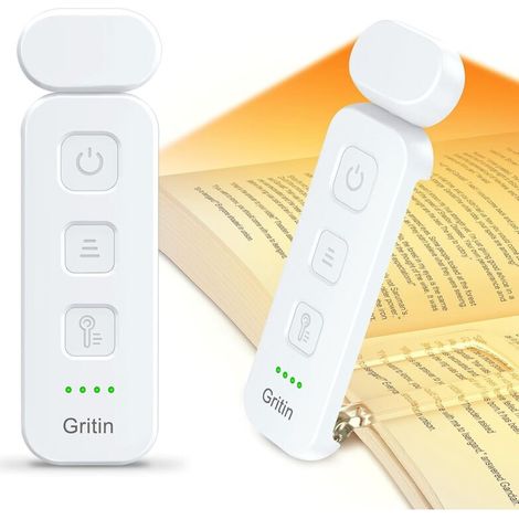 Lampe de Lecture Rechargeable, 3 Couleurs Protection des Yeux & 5 Niveaux de Luminosité Réglables, Portable Longue Durée Mini Liseuse Lampe Clip pour Lire au Lit,Blanc (1/5)