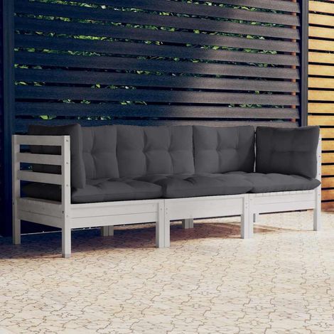 Canapé fixe 3 places de jardin Canapé relax - Banc de jardin avec coussins anthracite Bois de pin BV659309 - BonneVie (1/5)