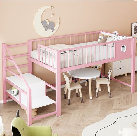 Cama dormitorio infantil con almacenamiento rosa OKMYHOME (1/3)