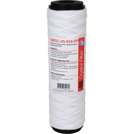 Crystal Filter – Filtre sur robinet double action – Cartouche sédiment 5µm + charbon actif – 9''3/4 – Élimine boues et impuretés