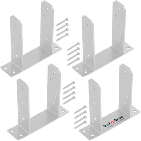 4 Pièces Support Poteau Bois - à Visser - TT - Acier Galvanisé - 90 mm - Argent - Pied de Poteau - Fixation Robuste - Embase-NANOTEH (1/5)