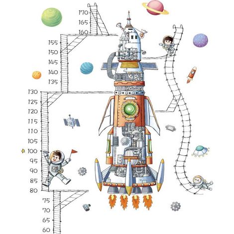 Lot de 2 toises spatiales avec autocollants pour mesurer la taille des astronautes, idéal pour l'éveil des enfants et la décoration murale de la chambre d'enfant (maternelle). (1/5)