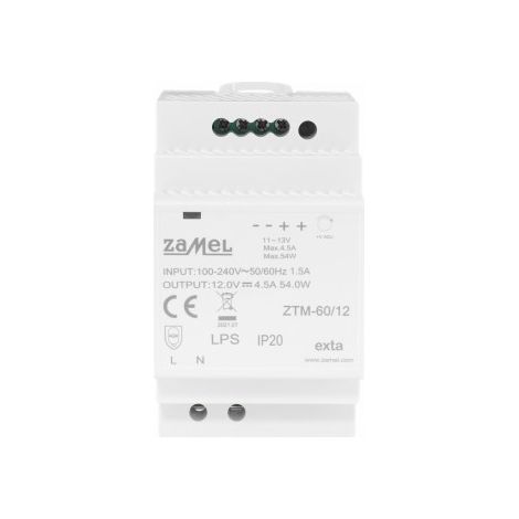 Alimentation Impulsions ZTM-60/12 - 60W - 12VDC - Compacte - Stabilité Élevée - Montable sur Rail DIN