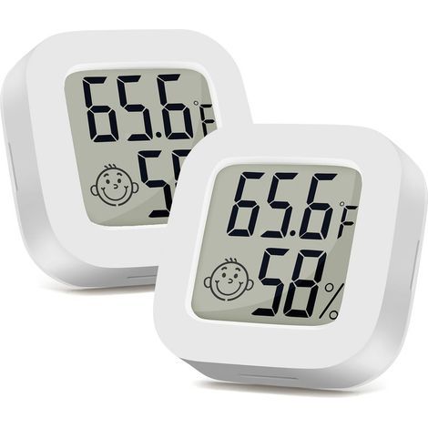 2er-Pack Mini-Thermometer/Hygrometer für den Innenbereich, hochpräzise Temperatur- und Hygrometeranzeige mit Luftsymbol, ideal für Küche, Kinderzimmer, Gewächshaus, Lagerhalle und Büro. (1/5)